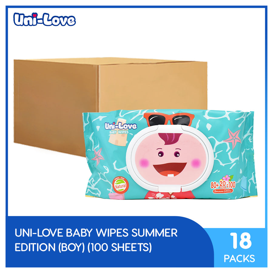 Uni-Love Baby Wipes Summer Edition (Boy) 100's Pack of 18 (1 Case)