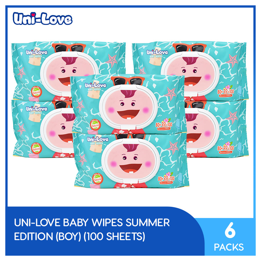 Uni-Love Baby Wipes Summer Edition (Boy) 100's Pack of 6