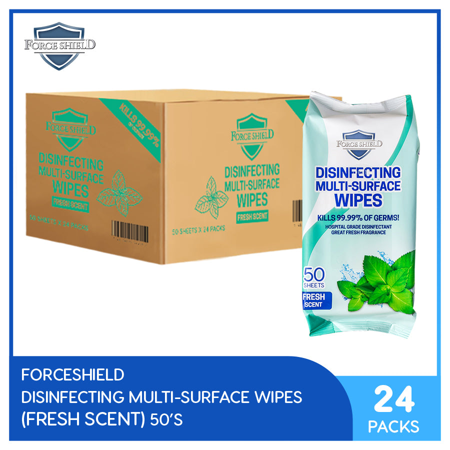 Forceshield Fresh Scent Disinfecting Multi-Surface Wipes 50's Pack of 24 (1 Case)