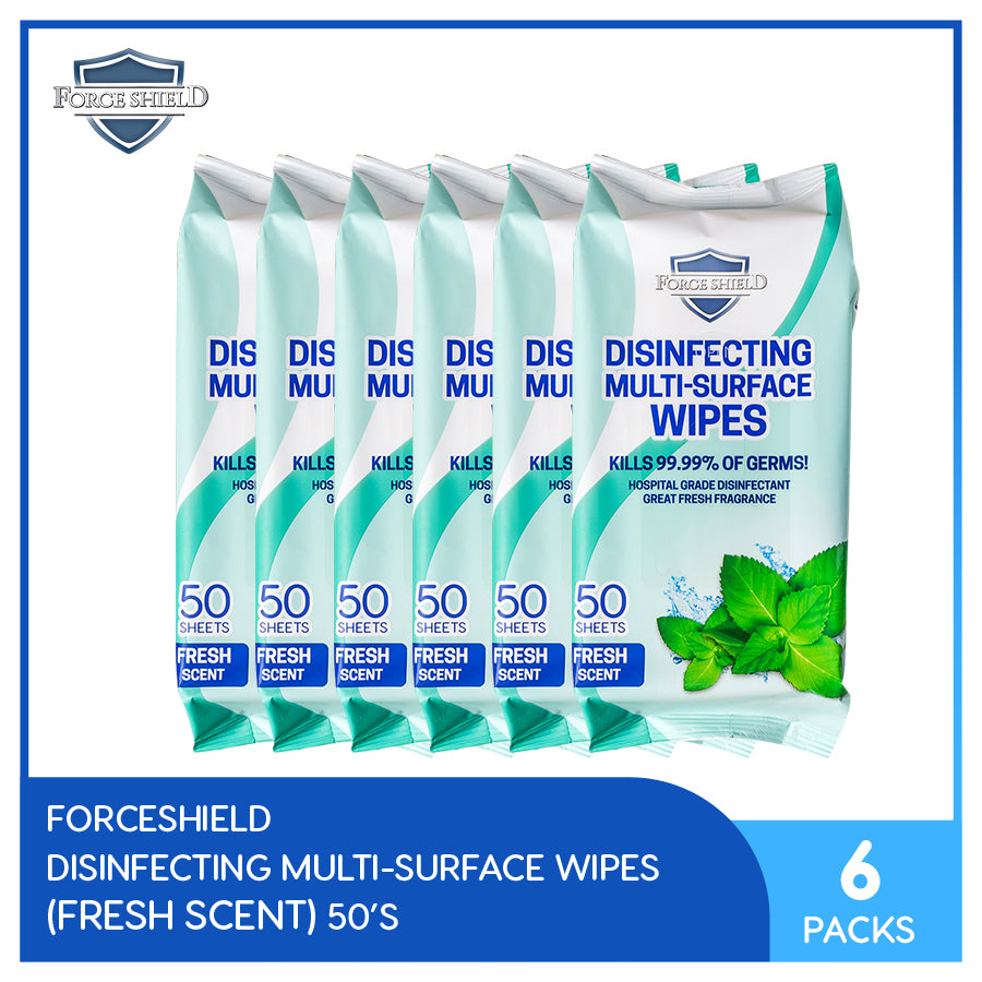 Forceshield Fresh Scent Disinfecting Multi-Surface Wipes 50's Pack of 6