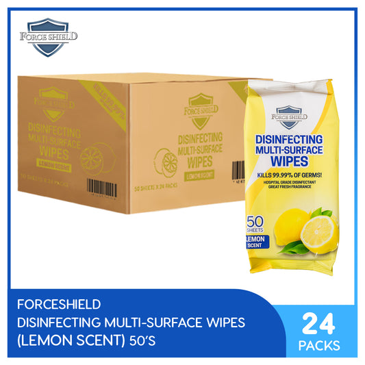 Forceshield Lemon Scent Disinfecting Multi-Surface Wipes 50's Pack of 24 (1 Case)