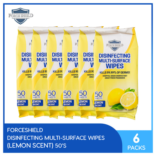 Forceshield Lemon Scent Disinfecting Multi-Surface Wipes 50's Pack of 6