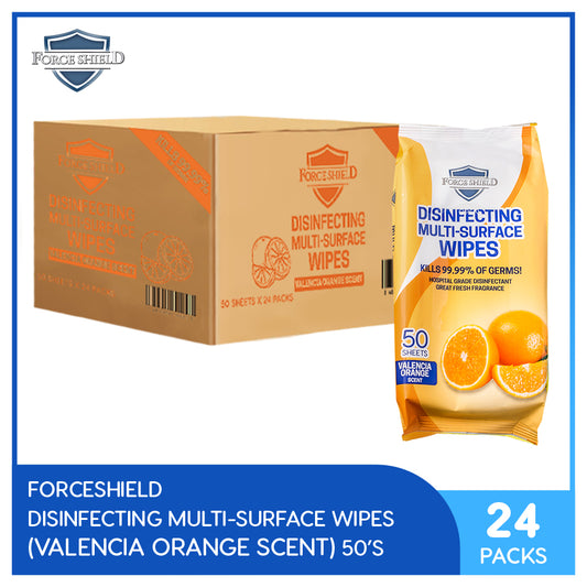 Forceshield Valencia Orange Scent Disinfecting Multi-Surface Wipes 50's Pack of 24 (1 Case)