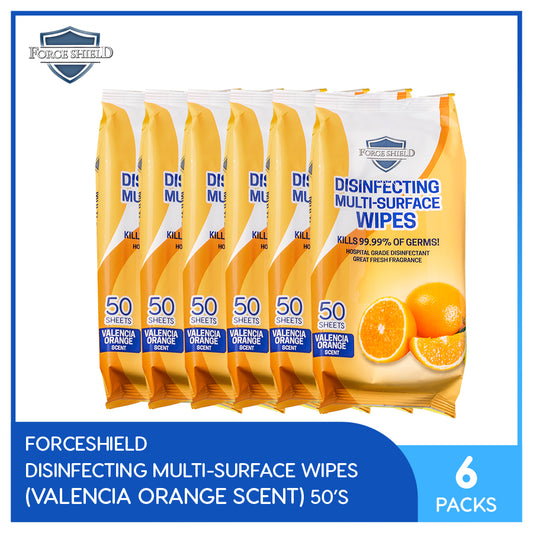 Forceshield Valencia Orange Scent Disinfecting Multi-Surface Wipes 50's Pack of 6