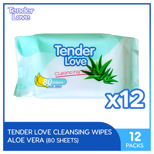 Tender Love Aloe Vera Cleansing Wipes 80's Pack of 12