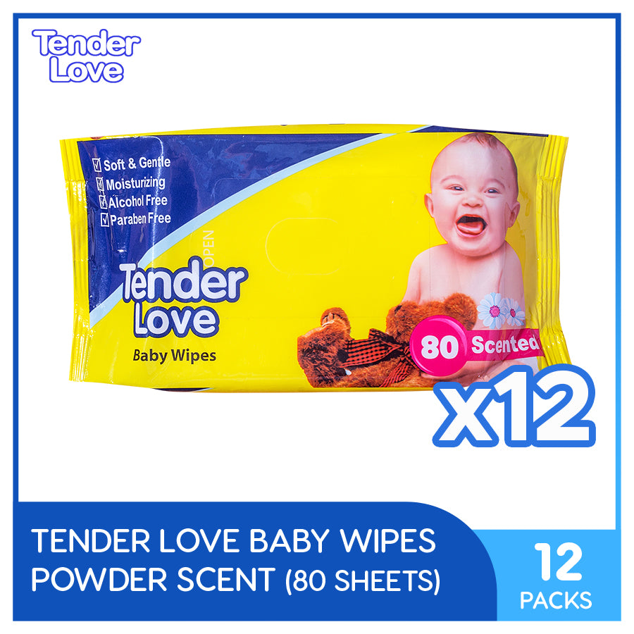 Tender Love Powder Scent Baby Wipes 80's Pack of 12