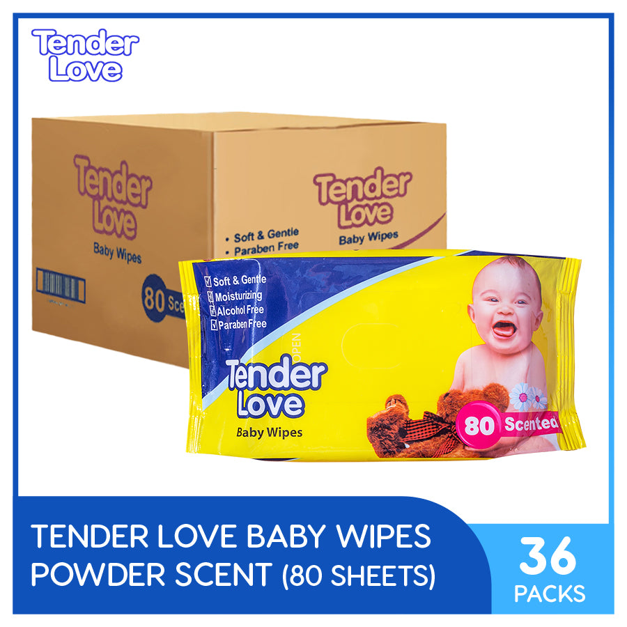 Tender Love Powder Scent Baby Wipes 80's Pack of 36 (1 Case)