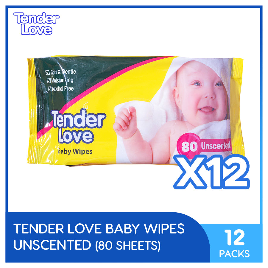 Tender Love Unscented Baby Wipes 80's Pack of 12