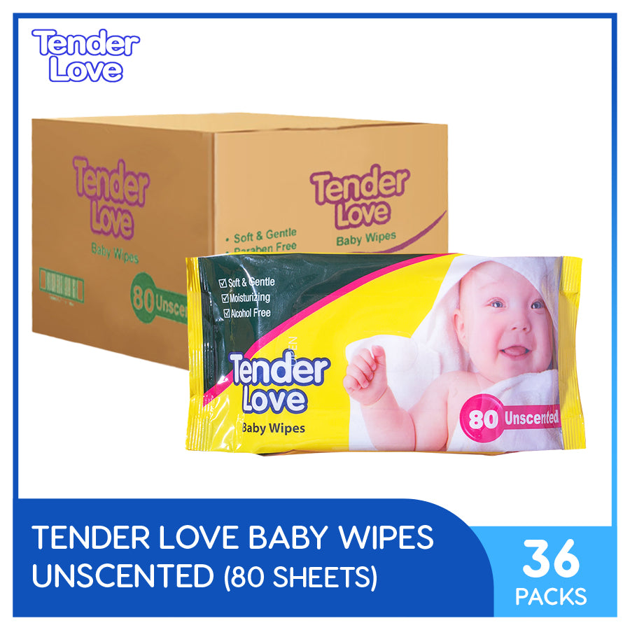 Tender Love Unscented Baby Wipes 80's Pack of 36 (1 Case)