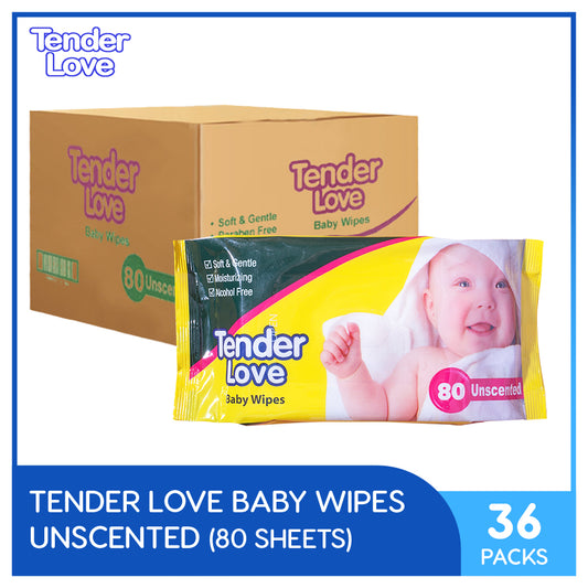 Tender Love Unscented Baby Wipes 80's Pack of 36 (1 Case)