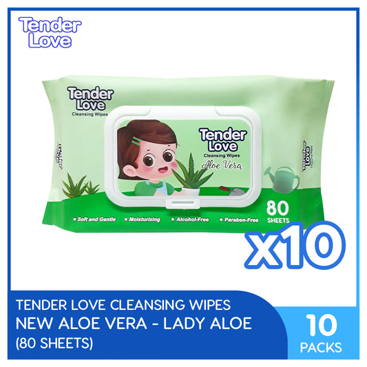 Tender Love New Aloe Vera Scent Cleansing Wipes 80's (Lady Aloe) Pack of 10