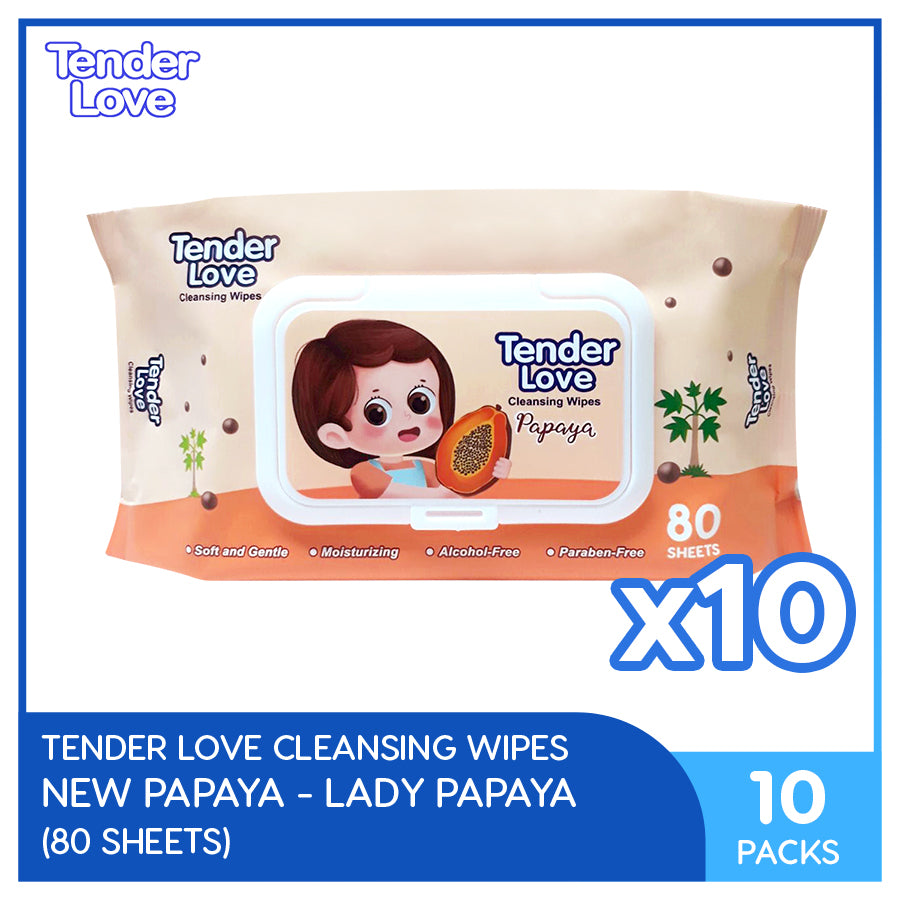 Tender Love New Papaya Scent Cleansing Wipes 80's (Lady Papaya) Pack of 10