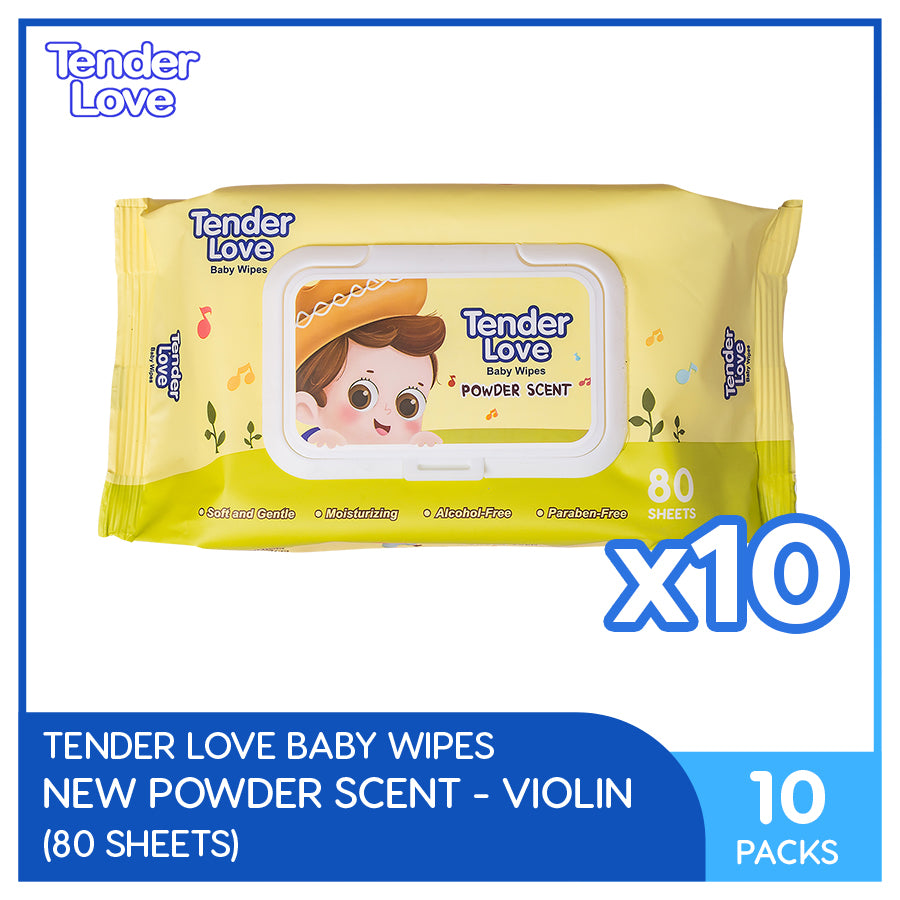 Tender Love New Powder Scent Baby Wipes (Violin) 80's Pack of 10