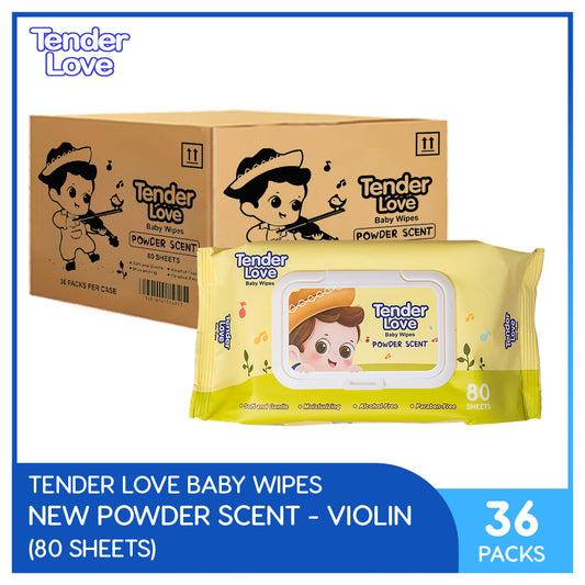 Tender Love New Powder Scent Baby Wipes (Violin) 80's Pack of 36 (1 Case)