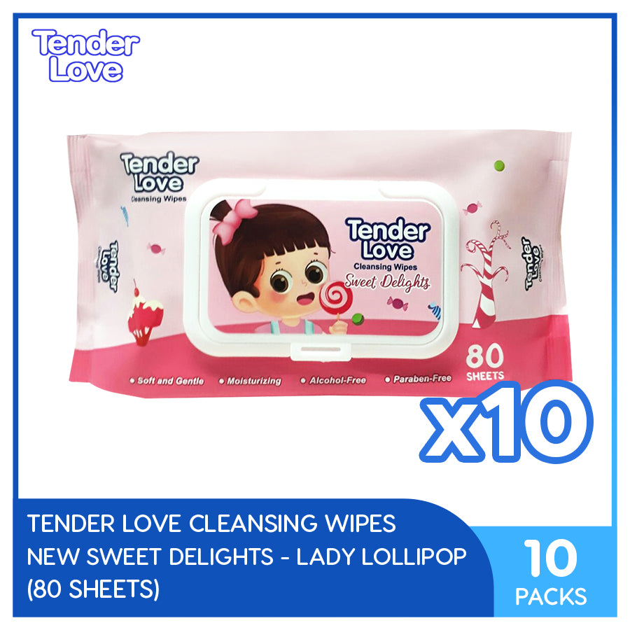 Tender Love New Sweet Delights Scent Cleansing Wipes 80's (Lady Lollipop) Pack of 10