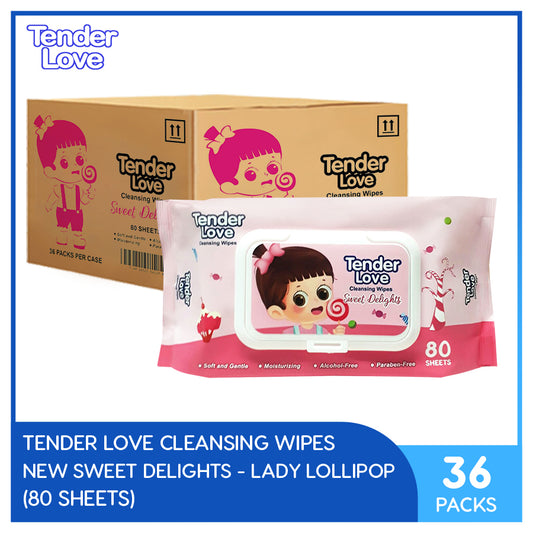 Tender Love New Sweet Delights Scent Cleansing Wipes 80's (Lady Lollipop) Pack of 36 (1 Case)