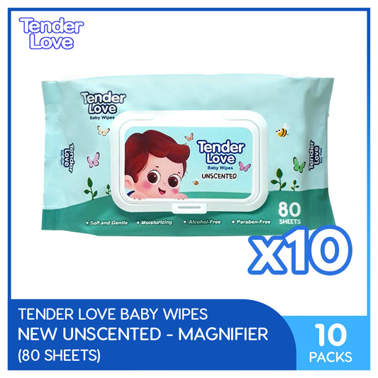 Tender Love New Unscented Baby Wipes (Magnifier) 80's Pack of 10