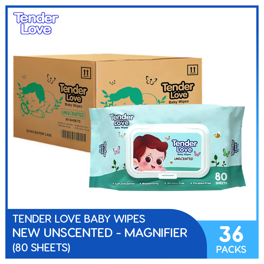 Tender Love New Unscented Baby Wipes (Magnifier) 80's Pack of 36 (1 Case)