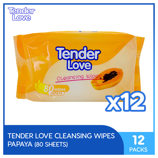 Tender Love Papaya Cleansing Wipes 80's Pack of 12