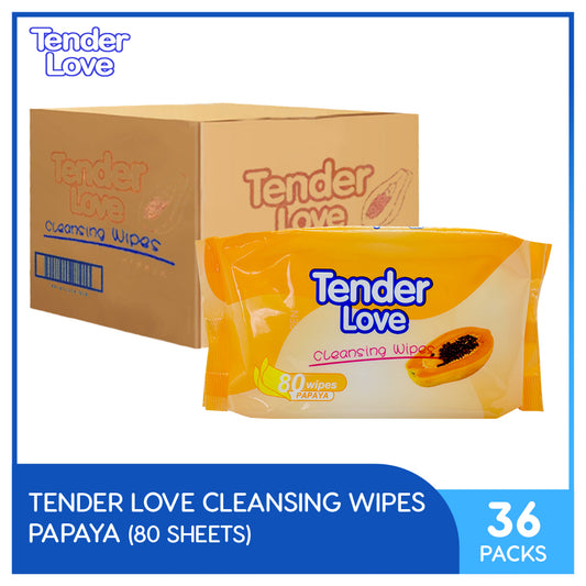 Tender Love Papaya Cleansing Wipes 80's Pack of 36 (1 Case)