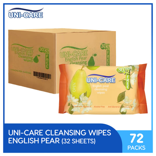 Uni-Care English Pear Cleansing Wipes 32's Pack of 72 (1 Case)