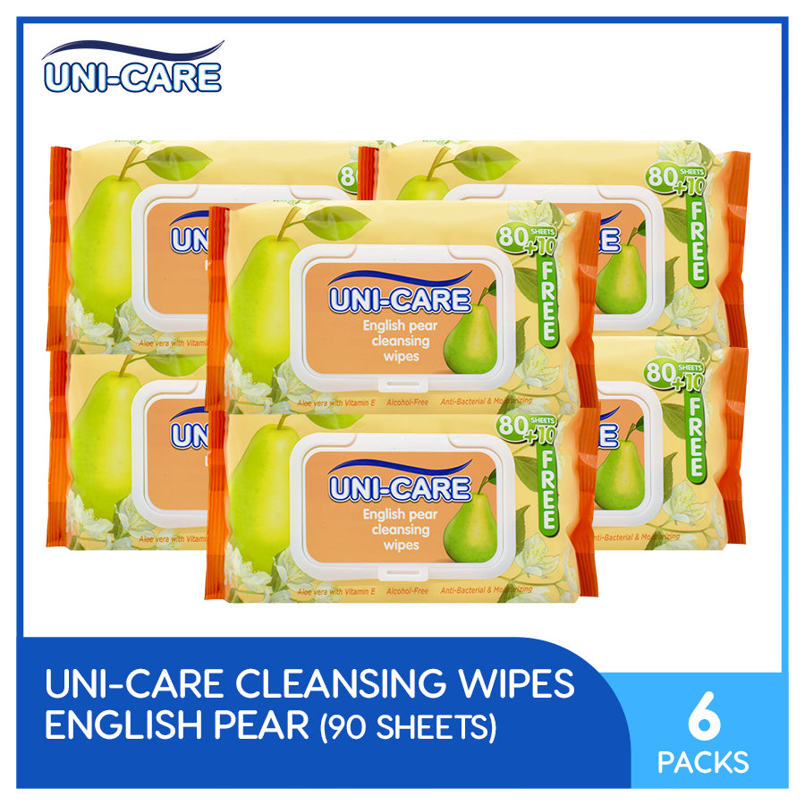 Uni-Care English Pear Cleansing Wipes 90's Pack of 6