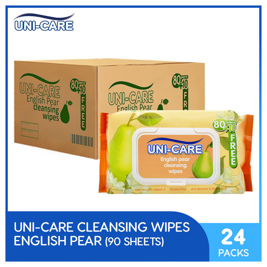 Uni-Care English Pear Cleansing Wipes 90's Pack of 24 (1 Case)