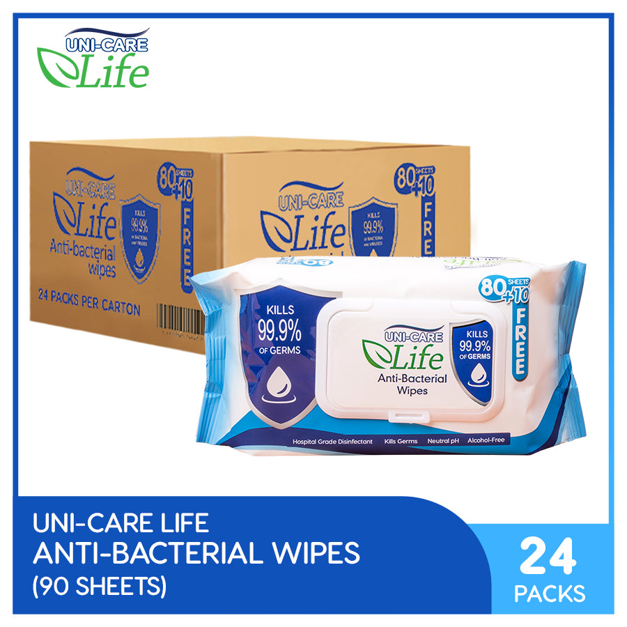 Uni-Care Life Anti-Bacterial Wipes 90's Pack of 24 (1 Case)