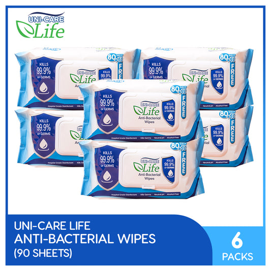 Uni-Care Life Anti-Bacterial Wipes 90's Pack of 6