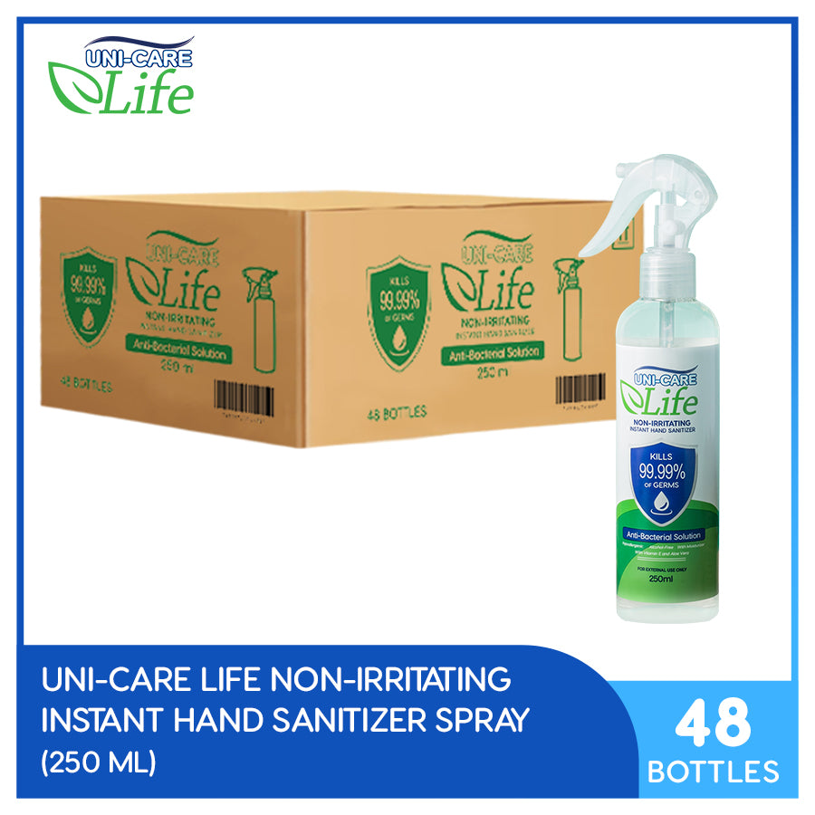 Uni-Care Life Non-Irritating Hand Sanitizer Spray 250ml Bottle of 40 (1 Case)