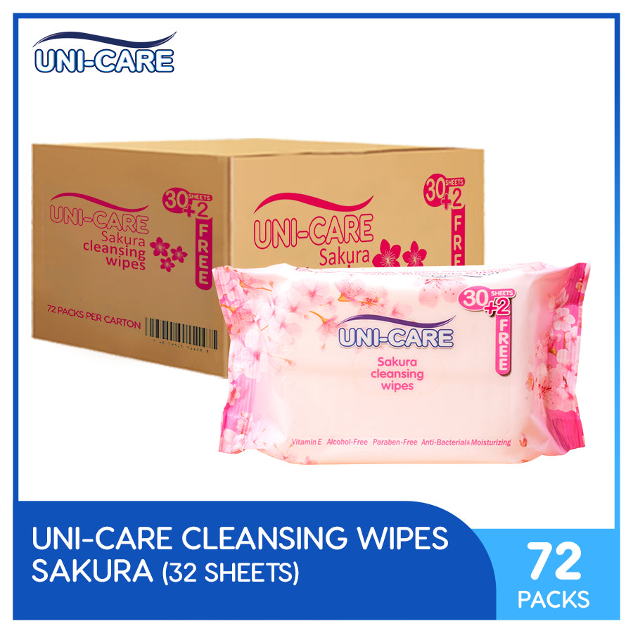 Uni-Care Sakura Cleansing Wipes 32's Pack of 72 (1 Case)