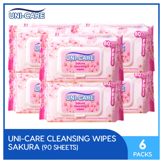 Uni-Care Sakura Cleansing Wipes 90's Pack of 6