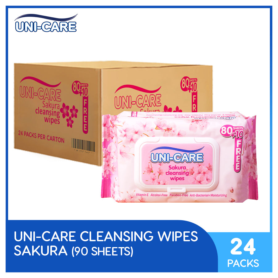 Uni-Care Sakura Cleansing Wipes 90's Pack of 24 (1 Case)