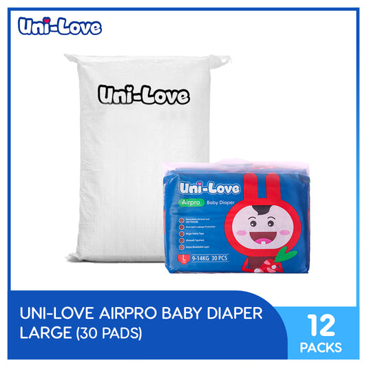 UniLove Airpro Baby Diaper 30's (Large) Pack of 12 (1 Bale)