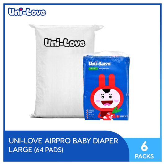 UniLove Airpro Baby Diaper Big Pack 64's (Large) Pack of 6 (1 Bale)