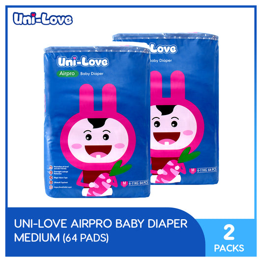 UniLove Airpro Baby Diaper Big Pack 64's (Medium) Pack of 2