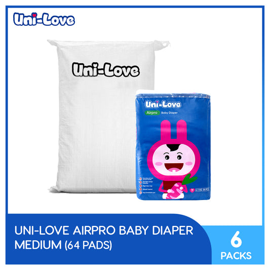 UniLove Airpro Baby Diaper Big Pack 64's (Medium) Pack of 6 (1 Bale)