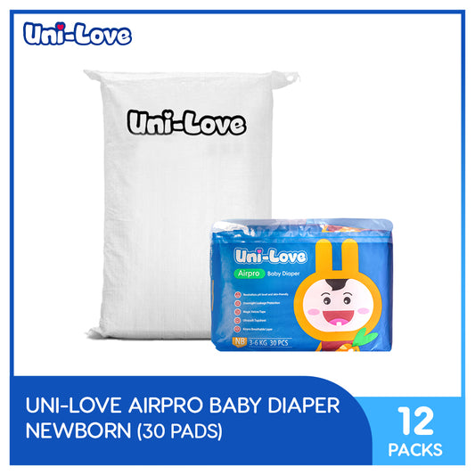 UniLove Airpro Baby Diaper 30's (Newborn) Pack of 12 (1 Bale)