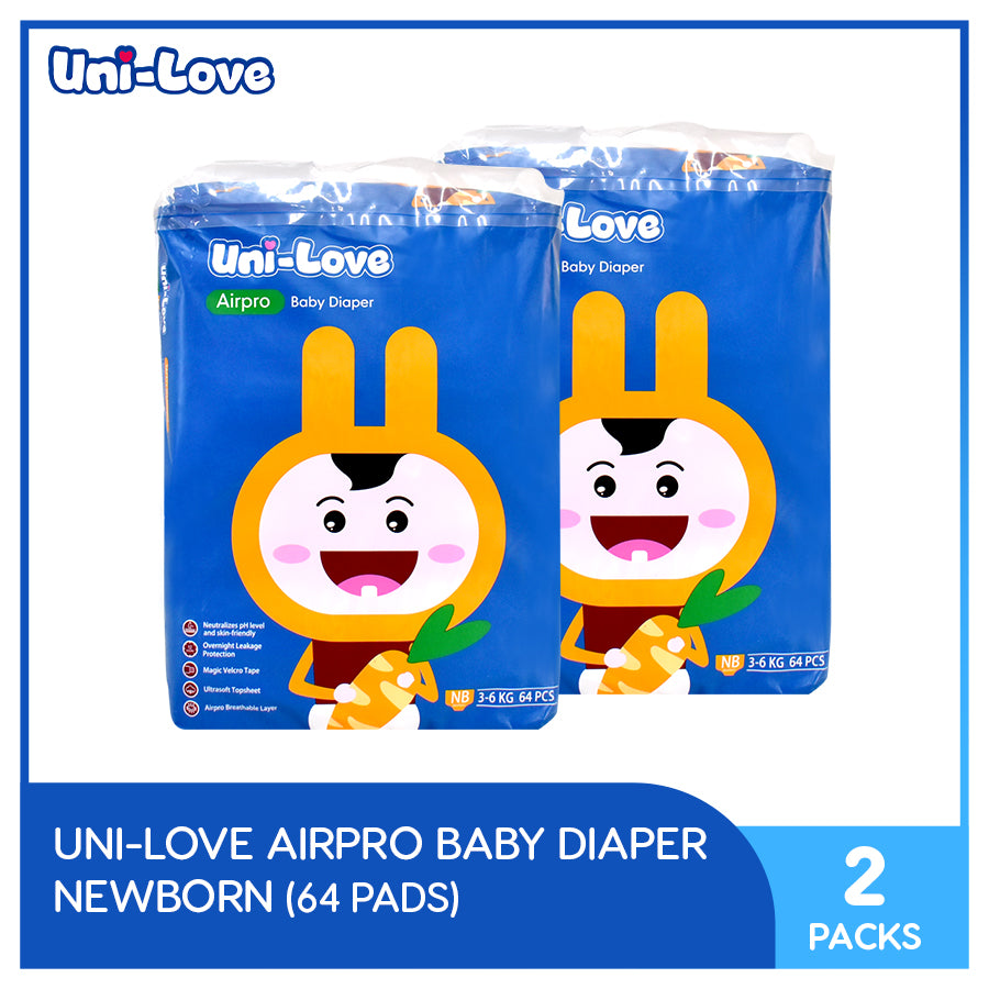 UniLove Airpro Baby Diaper Big Pack 64's (Newborn) Pack of 2