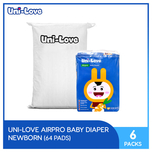 UniLove Airpro Baby Diaper Big Pack 64's (Newborn) Pack of 6 (1 Bale)