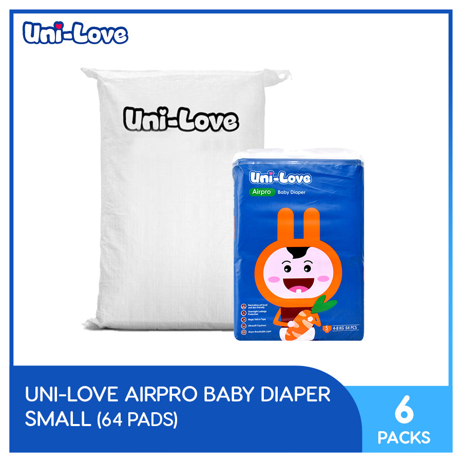 UniLove Airpro Baby Diaper Big Pack 64's (Small) Pack of 6 (1 Bale)