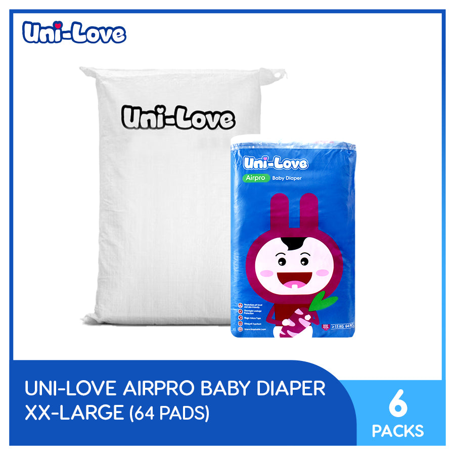 UniLove Airpro Baby Diaper Big Pack 64's (XX-Large) Pack of 6 (1 Bale)