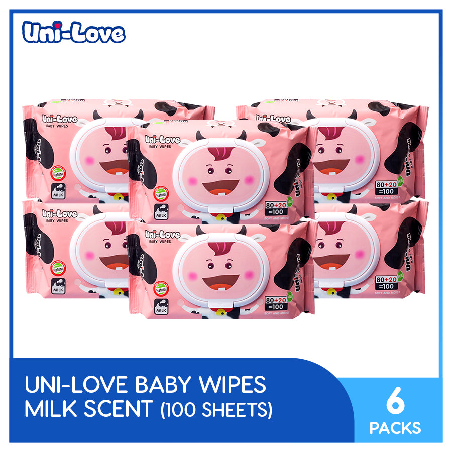 UniLove Milk Scent Baby Wipes 100's Pack of 6