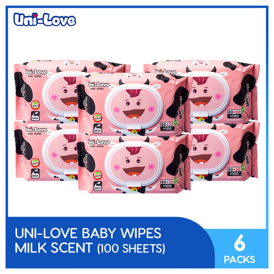 UniLove Milk Scent Baby Wipes 100's Pack of 6