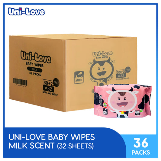 UniLove Milk Scent Baby Wipes 32's Pack of 36