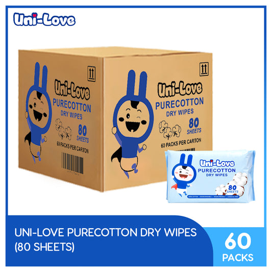 UniLove Purecotton Dry Wipes 80's Pack of 60