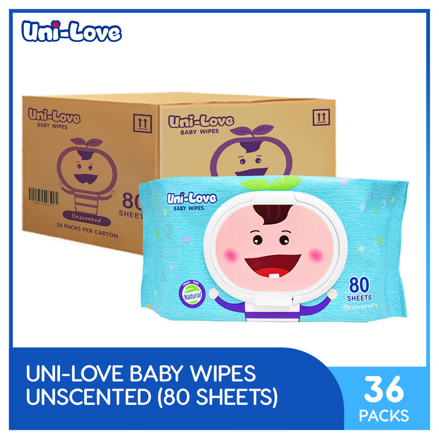 UniLove Unscented Baby Wipes 80's Pack of 36 (1 Case)