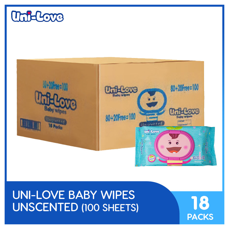 UniLove Unscented Baby Wipes 100's Pack of 18 (1 Case)