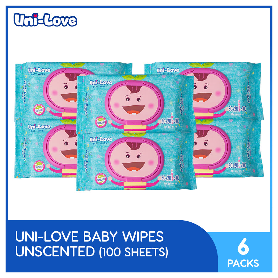 UniLove Unscented Baby Wipes 100's Pack of 6