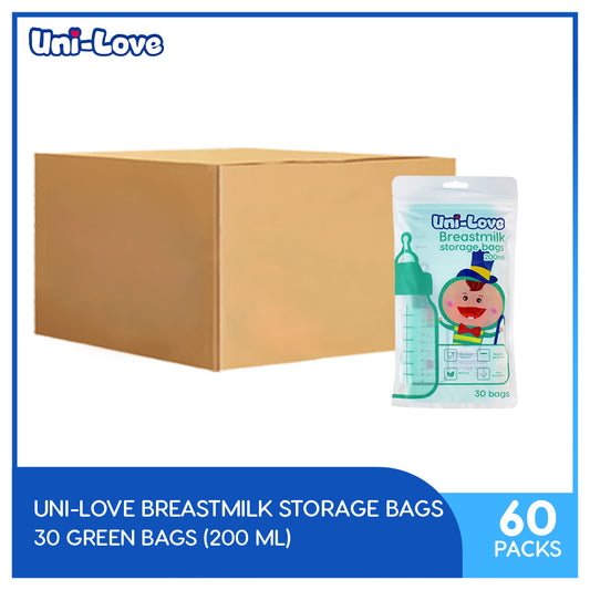 UniLove Green Breastmilk Storage Bags 200ml (30 Bags per Pack) Pack of 60 (1 Case)